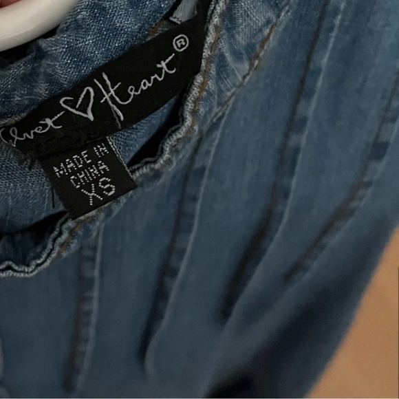 Tiered denim midi dress with pintuck detail and pockets, size XS, NWOT - Picture 4 of 8